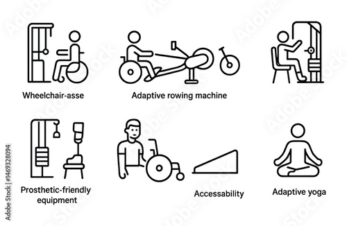 Accessibility and adaptive icons set – line, outline, inclusive symbols and tools