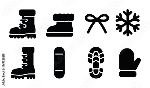 Winter sports silhouette icons set – skiing, snowboarding, and cold weather symbols