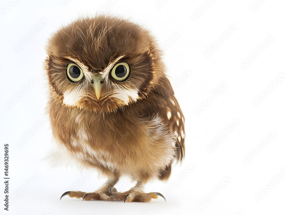 Obraz premium Charming Close-Up of a Cute Young Owl - Adorable Wildlife Photography of a Small Fledgling with Expressive Eyes in Natural Habitat