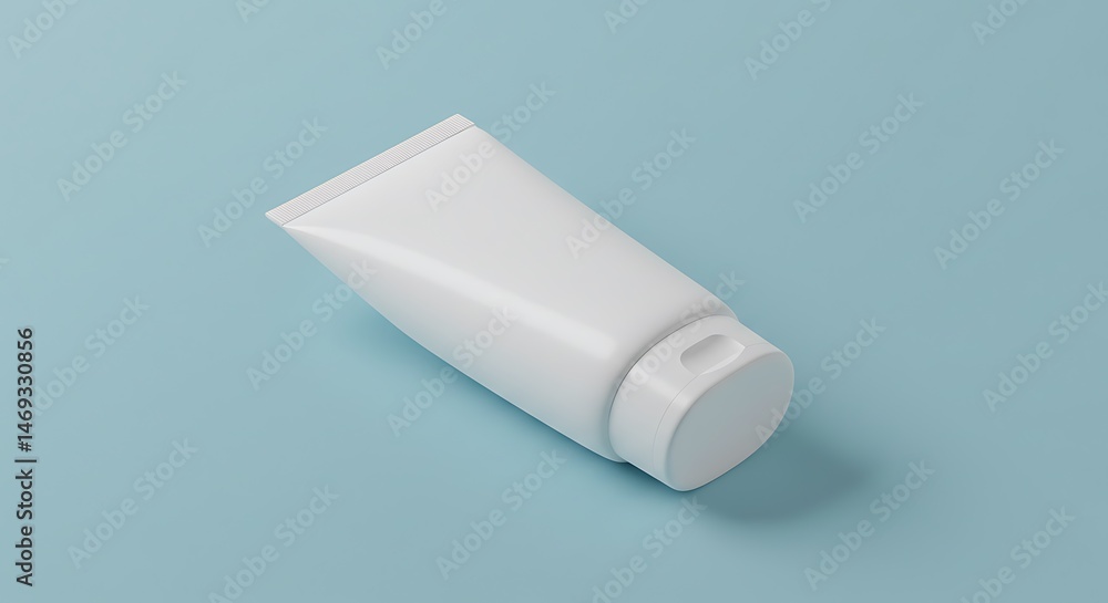 Clean White Tube Mockup on Light Blue Background: Skincare Product Presentation Clean White Tube Mockup on Light Blue Background: Skincare Product Presentation