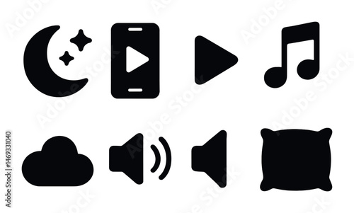 Sleep and relax silhouette icons set – rest, night, calming elements
