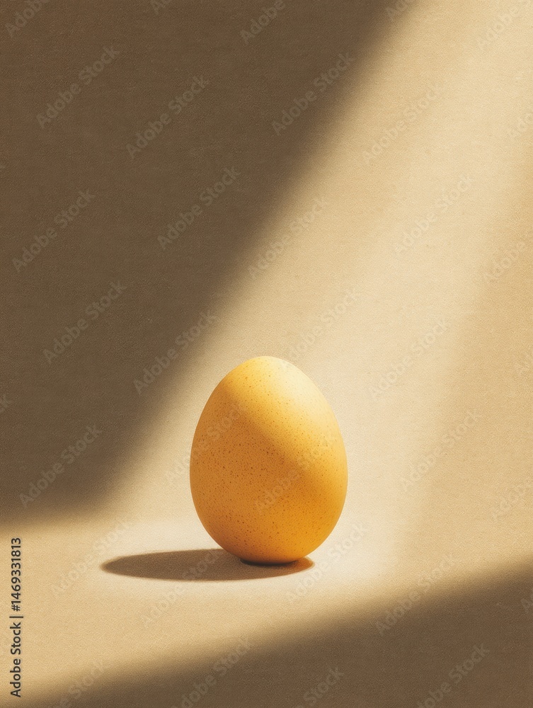 Central Spotlight Illuminates an Egg on Warm Paper Surface Highlighting Texture and Simplicity in a Stark Setting Generative AI