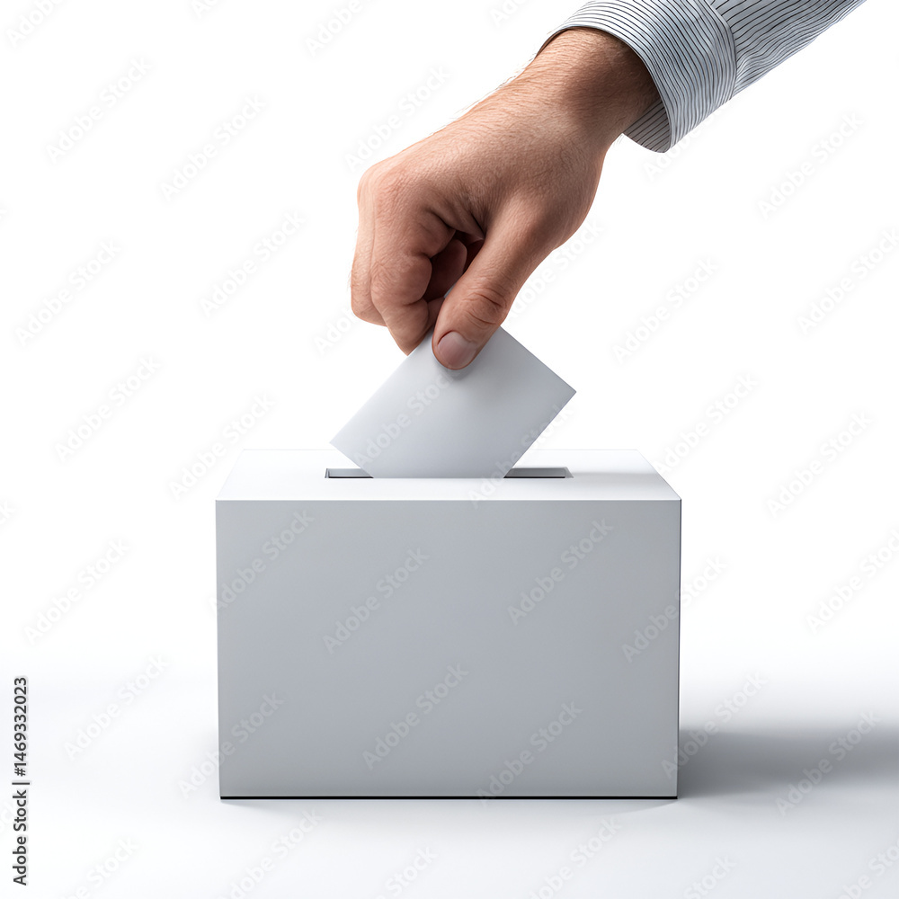 Hand casting ballot in white box democratic vote election Hand casting ballot in white box democratic vote election