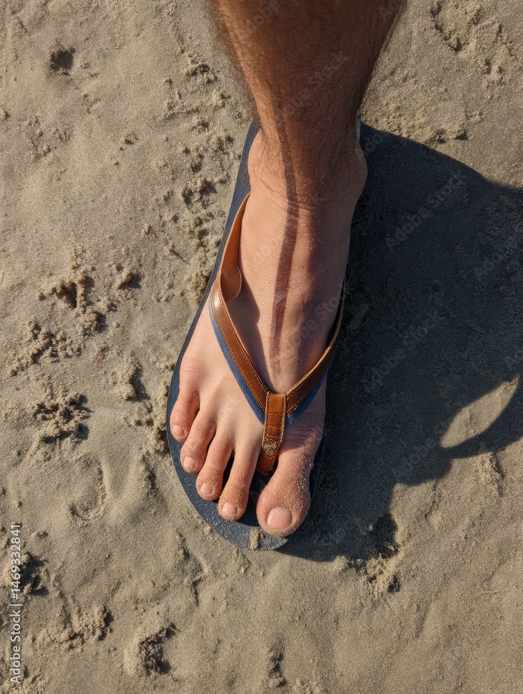 Tan Line Across Ankle Shows Summer Fun at the Beach With Flip-Flops During Sunny Afternoon Generative AI
