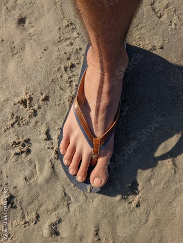 Obraz na płótnie Tan Line Across Ankle Shows Summer Fun at the Beach With Flip-Flops During Sunny Afternoon Generative AI w salonie