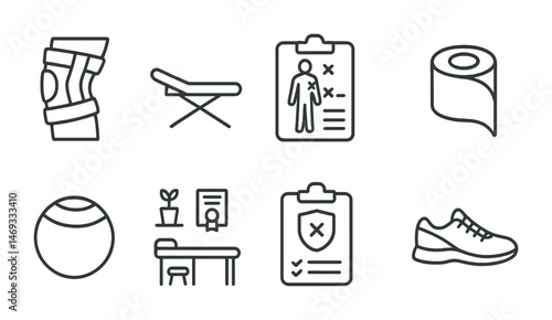 Sports and fitness icons set – outline, linear, exercise and health symbols