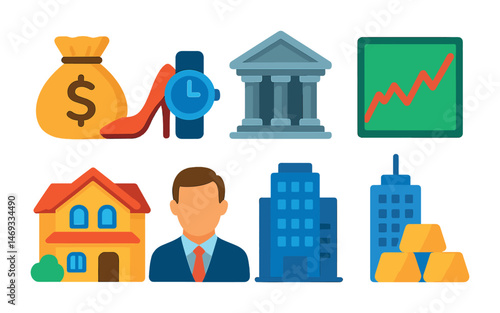 Finance and business flat icons set – economic, commercial, professional symbols