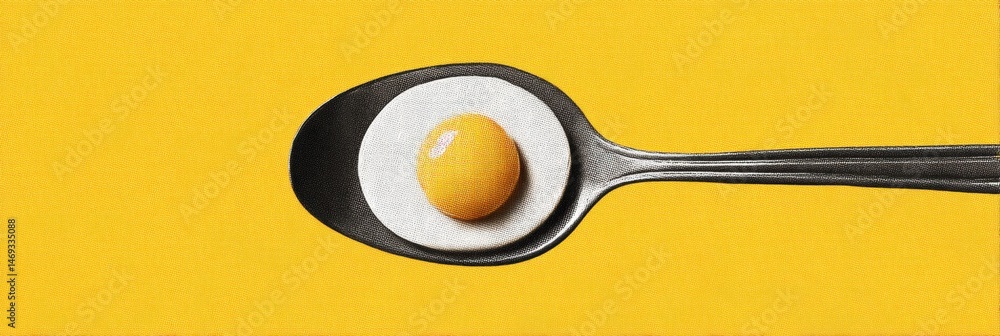 Egg in Spoon With Bright Yellow Background Creates a Playful and Artistic Food Presentation for Modern Kitchens and Diners Generative AI