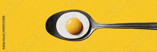 Obraz na płótnie Egg in Spoon With Bright Yellow Background Creates a Playful and Artistic Food Presentation for Modern Kitchens and Diners Generative AI w salonie
