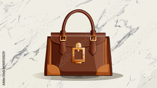Luxurious brown leather tote with gold-tone metal buckle and structured design, sitting on a sleek marble surface, exuding elegance and sophistication  Very beautiful white background