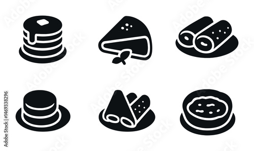 Breakfast and brunch silhouette icons set – flat, filled, dining and food symbols
