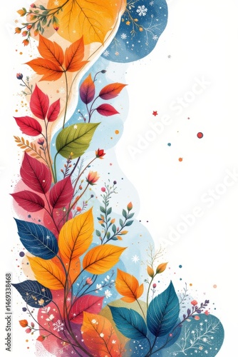 Obraz na płótnie Autumn Leaves Watercolor Floral Design w salonie