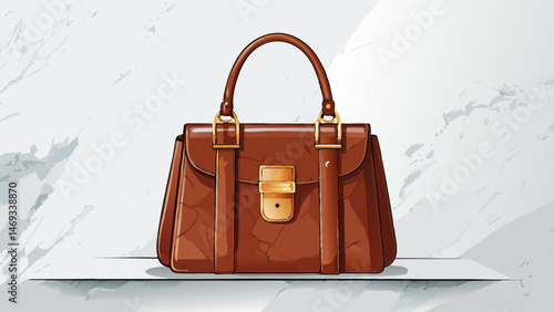 Luxurious brown leather tote with gold-tone metal buckle and structured design, sitting on a sleek marble surface, exuding elegance and sophistication  Very beautiful white background