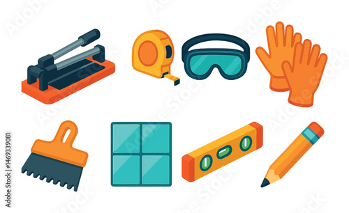Construction and diy isometric icons set – tools, equipment, building symbols