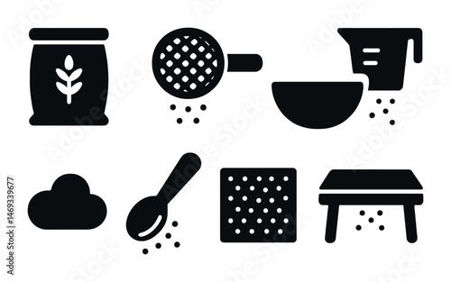 Kitchen baking silhouette icons set – solid, filled, culinary and cooking tools