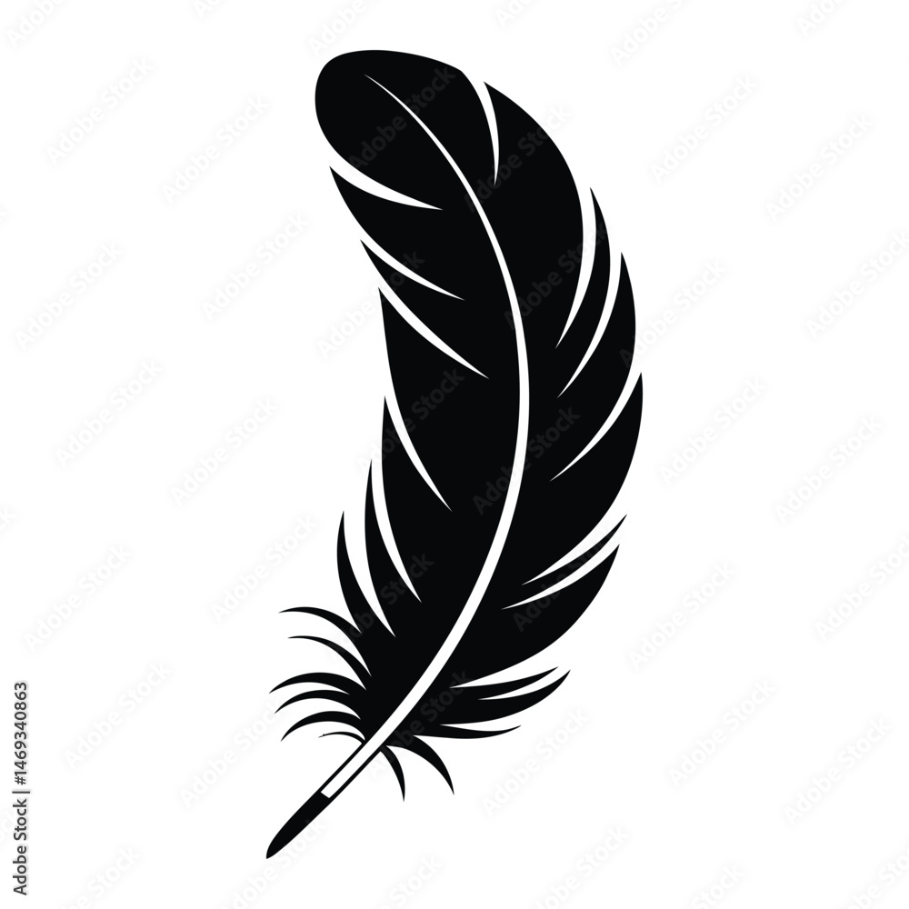 Fototapeta premium Jewelry Design Feather Silhouette, Vector, Illustration, Icon, Logo, White Background.