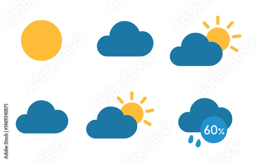 Weather forecast flat icons set – filled, climate and meteorology symbols