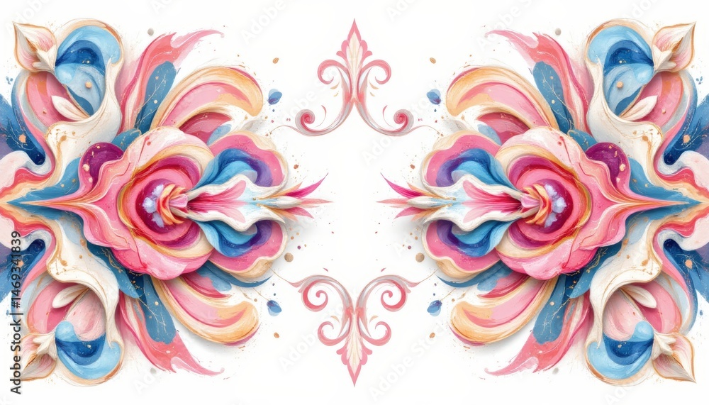 Symmetrical Floral Ornament with Watercolor Effect