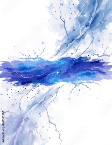 Abstract Electric Blue Watercolor Lightning