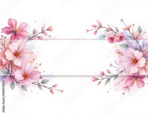 Obraz na płótnie Floral Watercolor Frame with Pink Blossoms w salonie