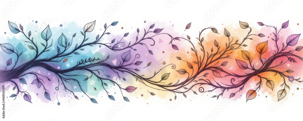 Watercolor Floral Branch with Colorful Background