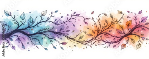 Obraz na płótnie Watercolor Floral Branch with Colorful Background w salonie