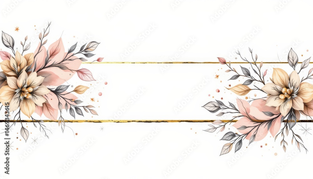 Floral Frame with Golden Accents