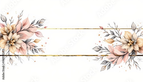 Obraz na płótnie Floral Frame with Golden Accents w salonie