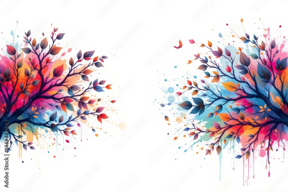 Colorful Abstract Tree Branches on White