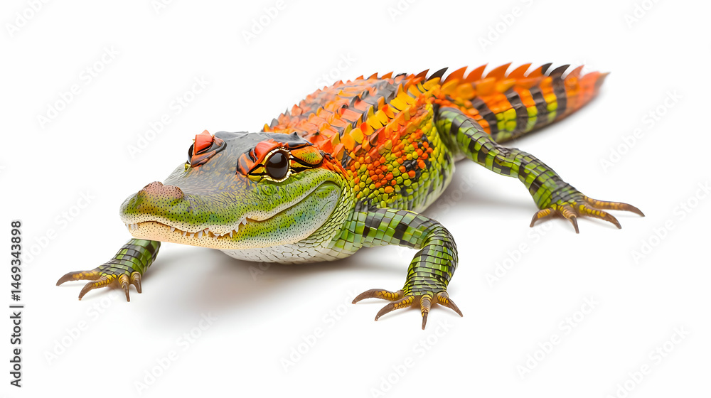 Naklejka premium Colorful Lizard Reptile Closeup Isolated On White
