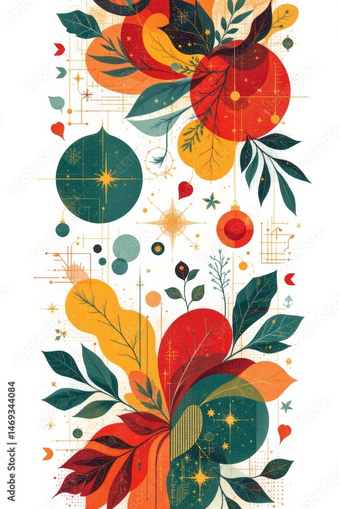 Abstract Floral Ornament with Geometric Elements