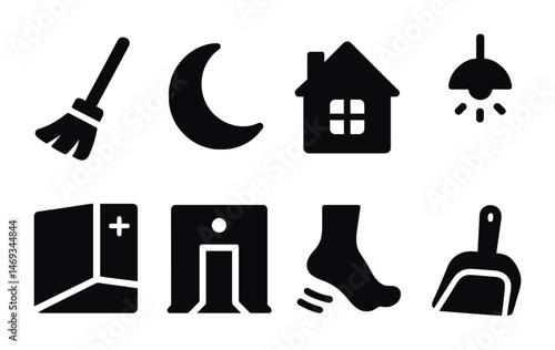 Home and hygiene solid icons set – filled, cleaning, housekeeping essentials