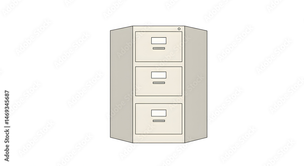 Angled ThreeDrawer Filing Cabinet with Simple Rectangular Drawer Pulls Angled ThreeDrawer Filing Cabinet with Simple Rectangular Drawer Pulls