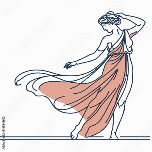 Graceful Muse in Motion: A captivating minimalist line art illustration portrays a female figure in elegant movement.