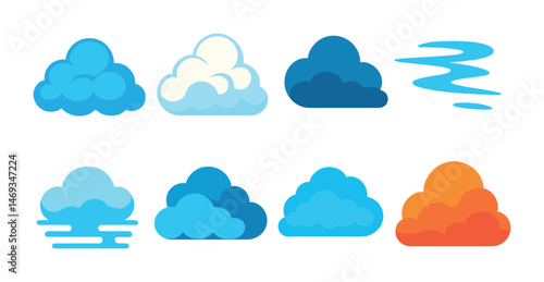 Weather and cloud flat icons set – silhouette, filled, atmospheric symbols