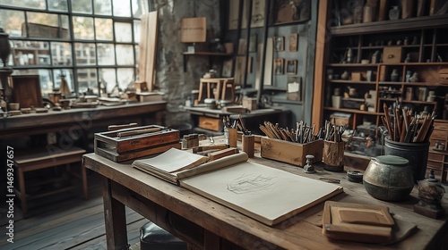 Wallpaper Mural Artisan's Retreat: A Glimpse into a Creative Studio's Wooden Workspace Torontodigital.ca