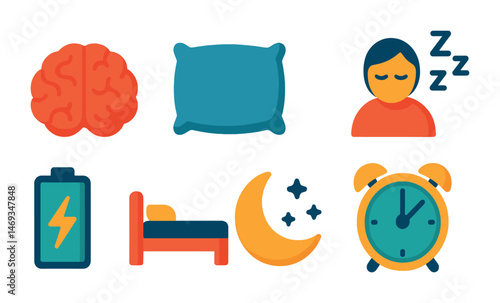 Sleep and rest icons set – flat, filled, bedtime and relaxation symbols