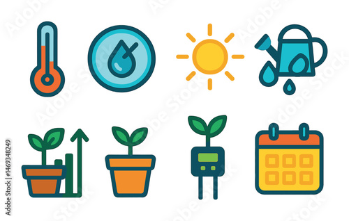 Gardening and nature icons set – flat, filled, plant and growth symbols