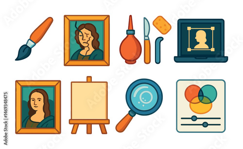 Art and creativity icons set – flat, solid, artistic and design tools