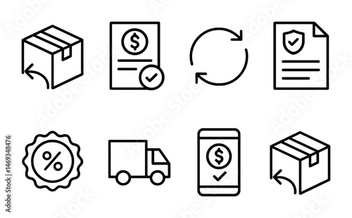 E-commerce and delivery icons set – outline, linear, shopping and logistics symbols