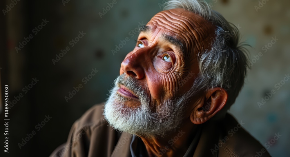 Portrait of elderly man looking up with hope and wisdom aging gracefully concept Portrait of elderly man looking up with hope and wisdom aging gracefully concept