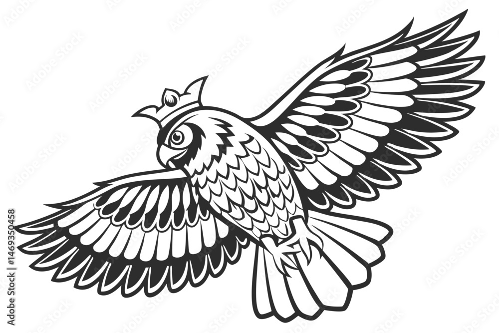 Fototapeta premium 93 owl, bird, bird of prey, raptor, nocturnal, round eyes, beak, feathers, detailed, intricate, ornate, black and white, emblem, logo, vector, illustration