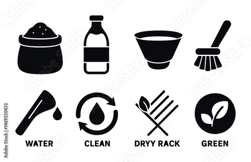 Household chores silhouette icons set – cleaning, tidy, domestic task symbols