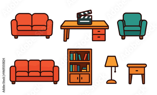 Furniture and interior flat icons set – stylish, home decor, furnishing symbols