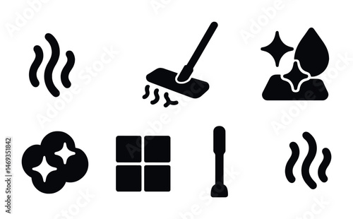 Cleaning and maintenance silhouette icons set – neat, hygiene, sanitation symbols