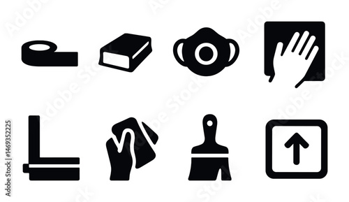 Cleaning and hygiene solid icons set – silhouette, filled, sanitation symbols