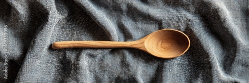 Obraz na płótnie Wooden Spoon Resting on Textured Linen Kitchen Towel Creating a Calm Atmosphere for Cooking and Baking Generative AI w salonie