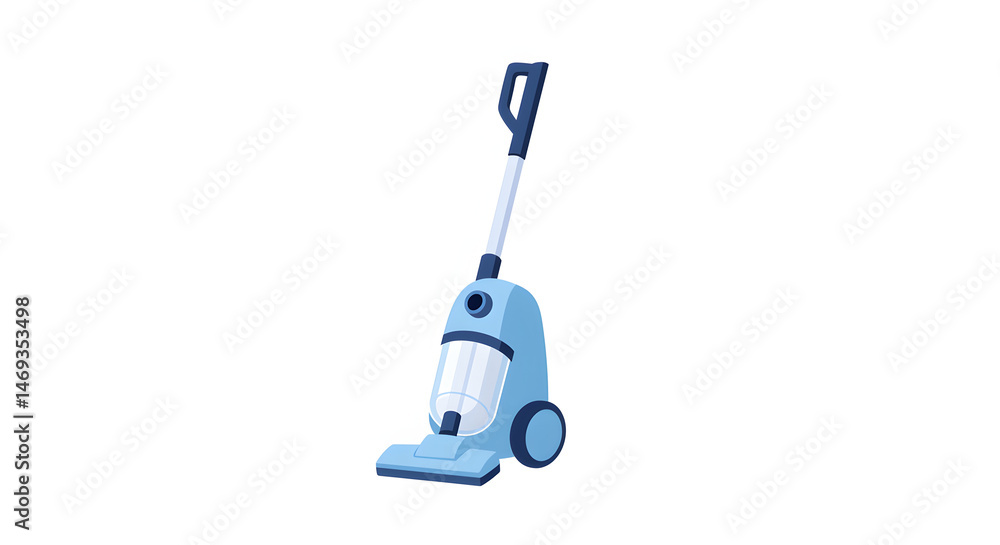 Light Blue Upright Vacuum Cleaner with Transparent Dustbin and Dark Blue Handle Light Blue Upright Vacuum Cleaner with Transparent Dustbin and Dark Blue Handle