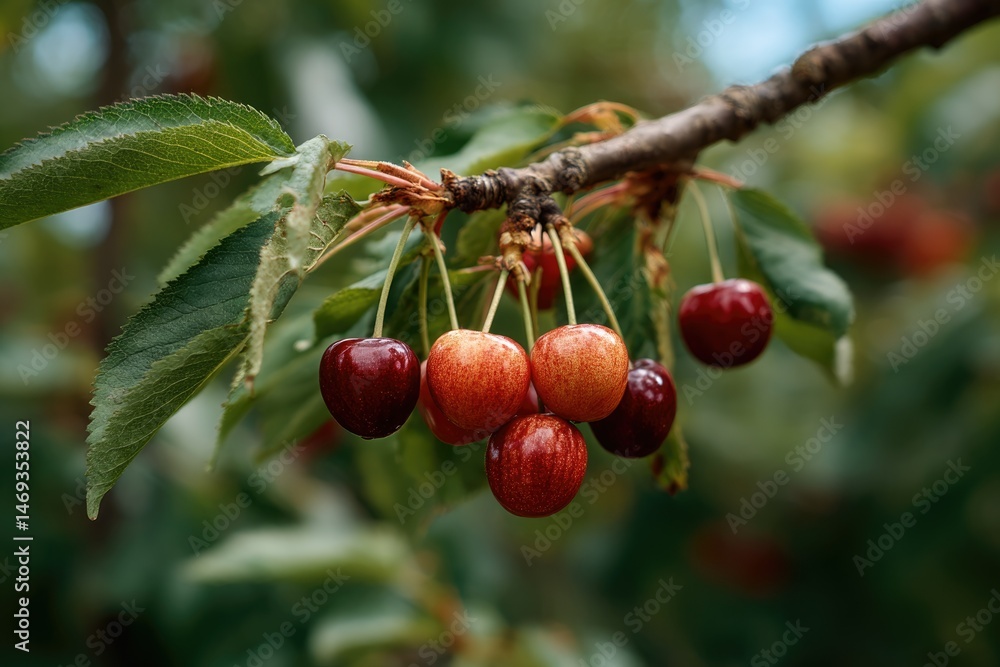 Ripe Cherries on Branch: A Lush Summer Harvest Ripe Cherries on Branch: A Lush Summer Harvest