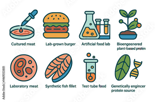 Science and lab flat icons set – filled, laboratory, research, and biotech symbols